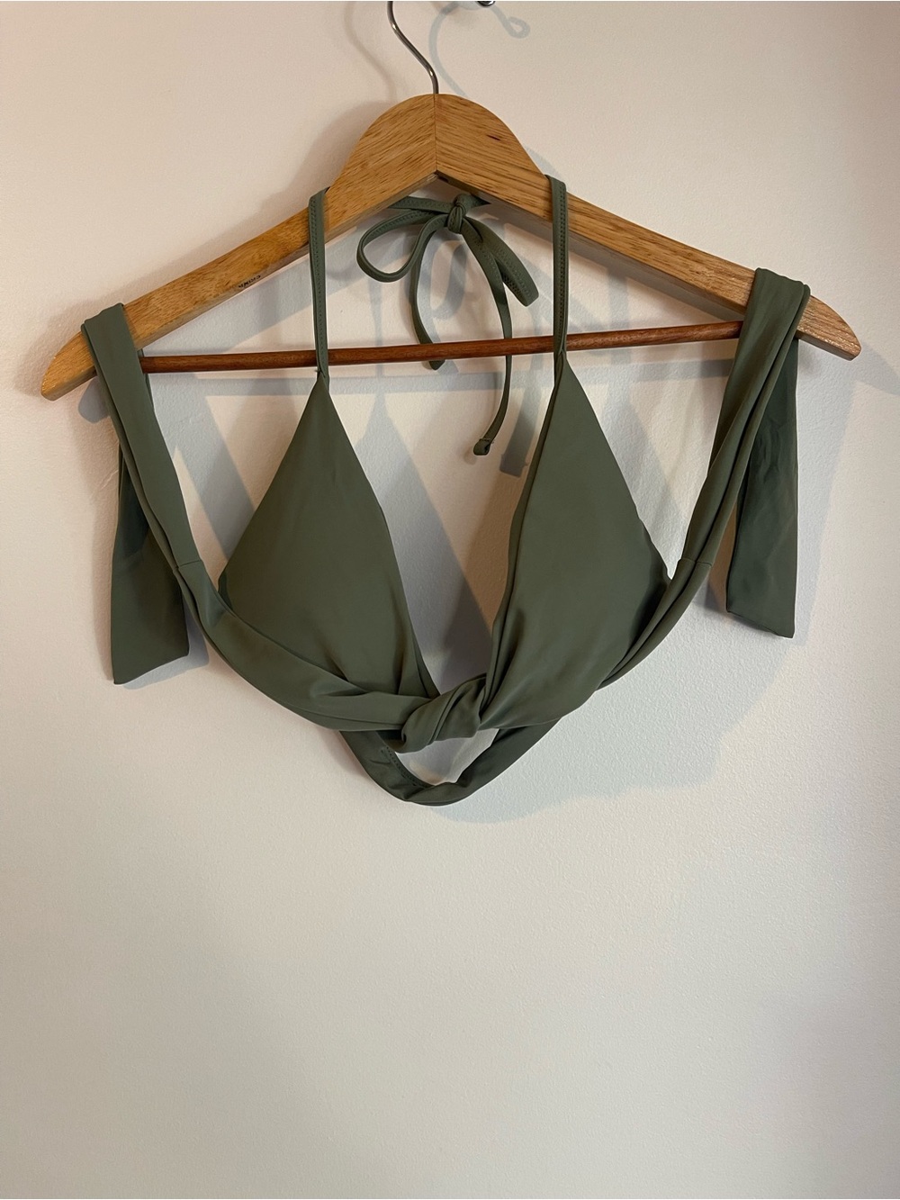 Aerie Olive Green Twist Front Wrap Halter Bikini Top S